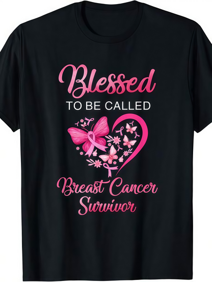 Men's Graphic T-Shirt Blessed To Be Called Breast Cancer Survivor Pink Butterfly Heart