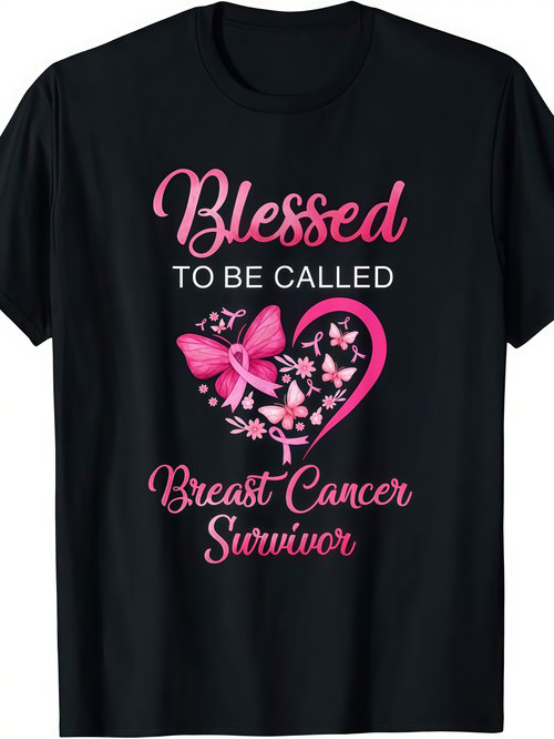 Men's Graphic T-Shirt Blessed To Be Called Breast Cancer Survivor Pink Butterfly Heart