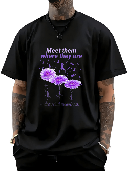 Men's Graphic T-Shirt Meet Them Where They Are Purple Petals Among Blooming Dandelion Flowers