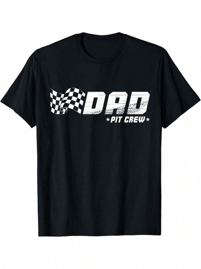 Men's Graphic T-Shirt Dad Pit Crew With Racing Checkered Flag Speed Graphic T Shirt