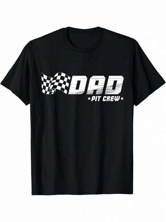 Men's Graphic T-Shirt Dad Pit Crew With Racing Checkered Flag Speed Graphic T Shirt