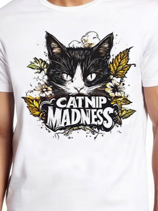 Men's Graphic T-Shirt Catnip Madness Surrounded By Autumn Leaves And Wild Flowers Cat