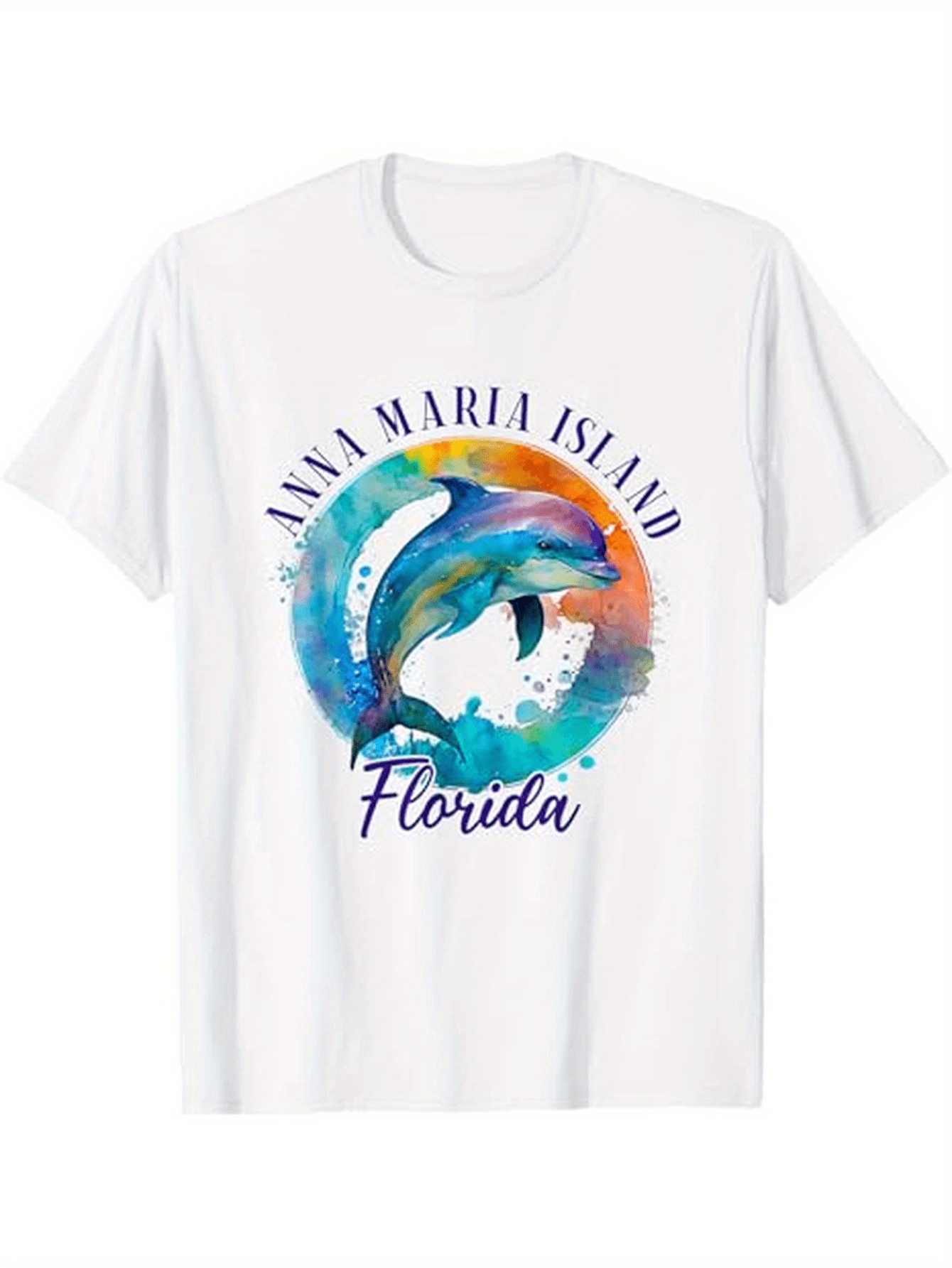 Men's Graphic T-Shirt Anna Maria Island Florida Vibrant Watercolor Splash Dolphins Swimming