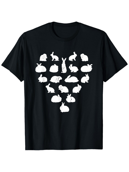Men's Graphic T-Shirt Clustered Bunny Silhouettes Forming Heart Shape Graphic Rabbit