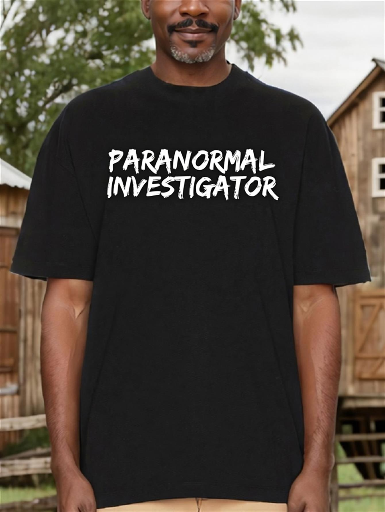 Men's Graphic T-Shirt Paranormal Investigator Bold White Letters On Simple Black Shirt