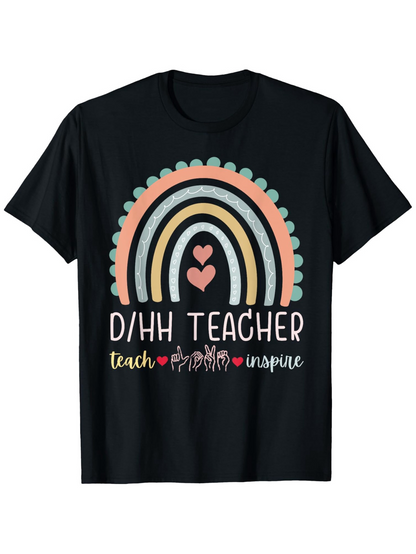 Men's Graphic T-Shirt Teach Dream Inspire With Pastel Rainbow And Heart Teacher