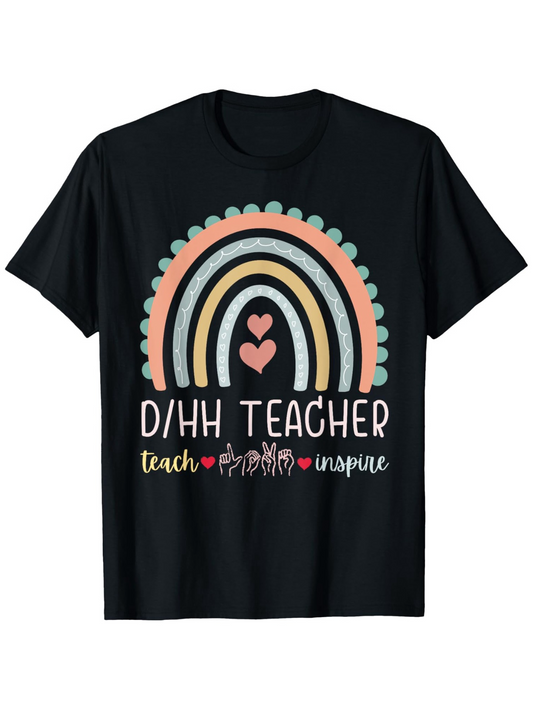 Men's Graphic T-Shirt Teach Dream Inspire With Pastel Rainbow And Heart Teacher