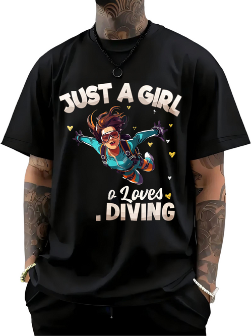 Men's Graphic T-Shirt Just A Girl Enjoying Fun Swimming Adventure Among Colorful Bubbles Diver