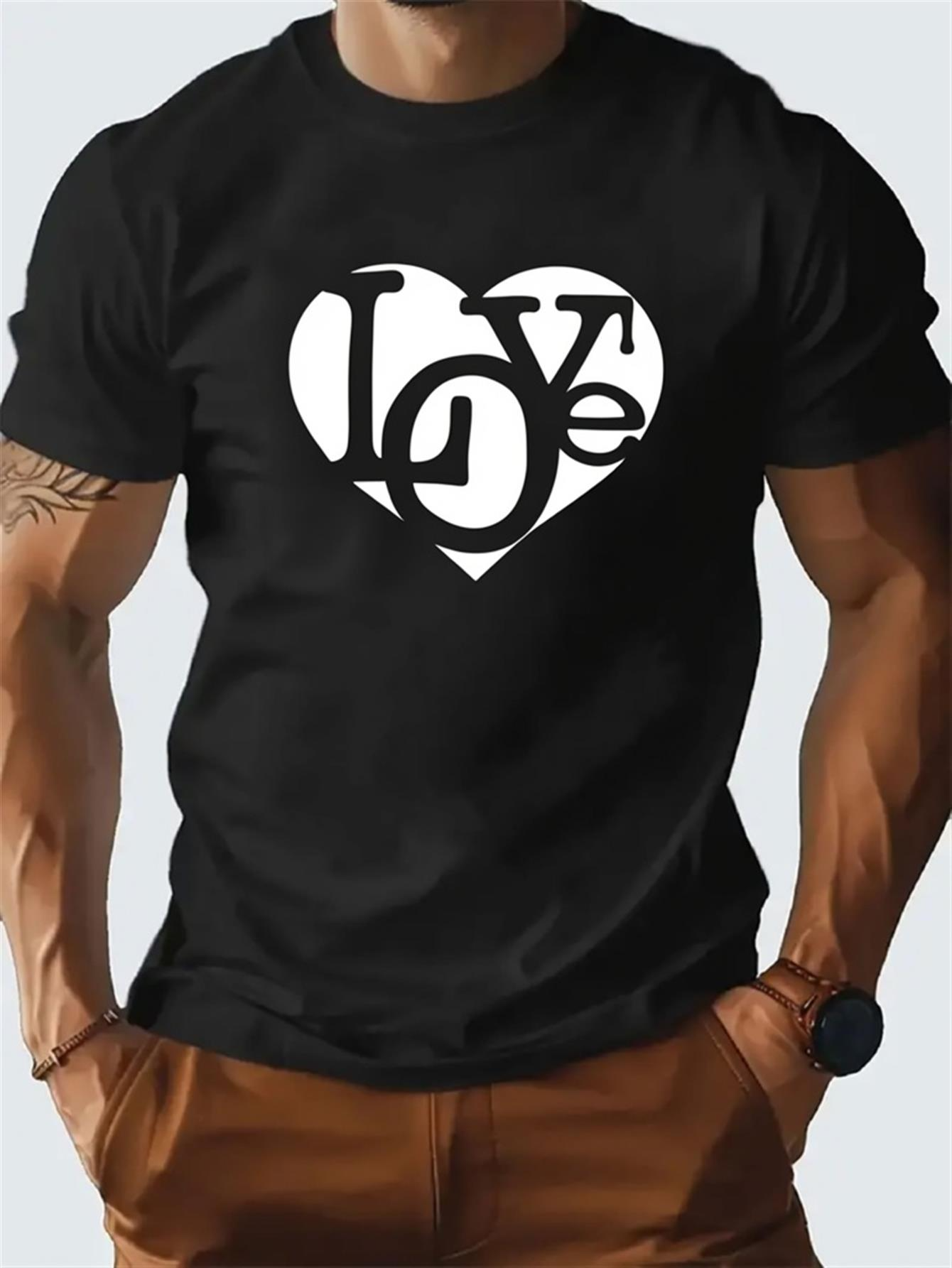 Men's Graphic T-Shirt Love Typography Heart Within Bold Contrasting Black Shirt Graphic
