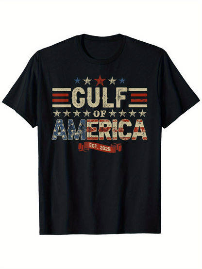 Men's Graphic T-Shirt Vintage Striped Stars With Patriotic Letters Over Classic Black T Shirt
