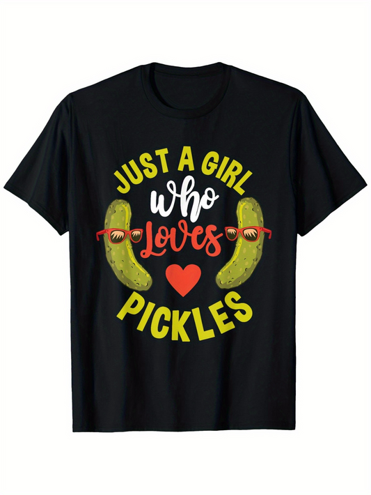 Men's Graphic T-Shirt Just A Girl Who Loves Pickles With Sunglasses Heart And Green Pickle