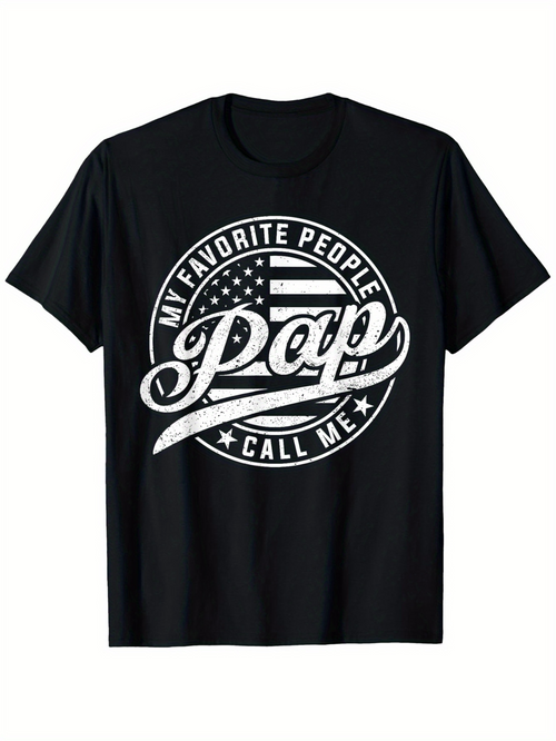 Men's Graphic T-Shirt My Favorite People Call Me Pap With American Flag Theme Circle Emblem