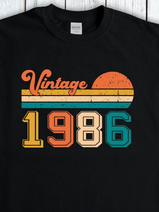 Men's Graphic T-Shirt Vintage Sunset With Bold Colored Striped Numbers 1986