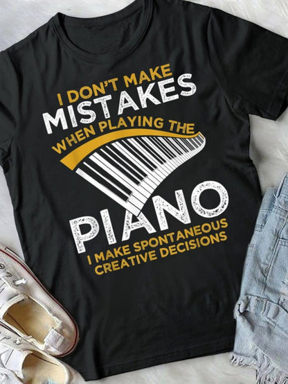 Men's Graphic T-Shirt Creative Decisions Gold White Piano Keys On Black Shirt