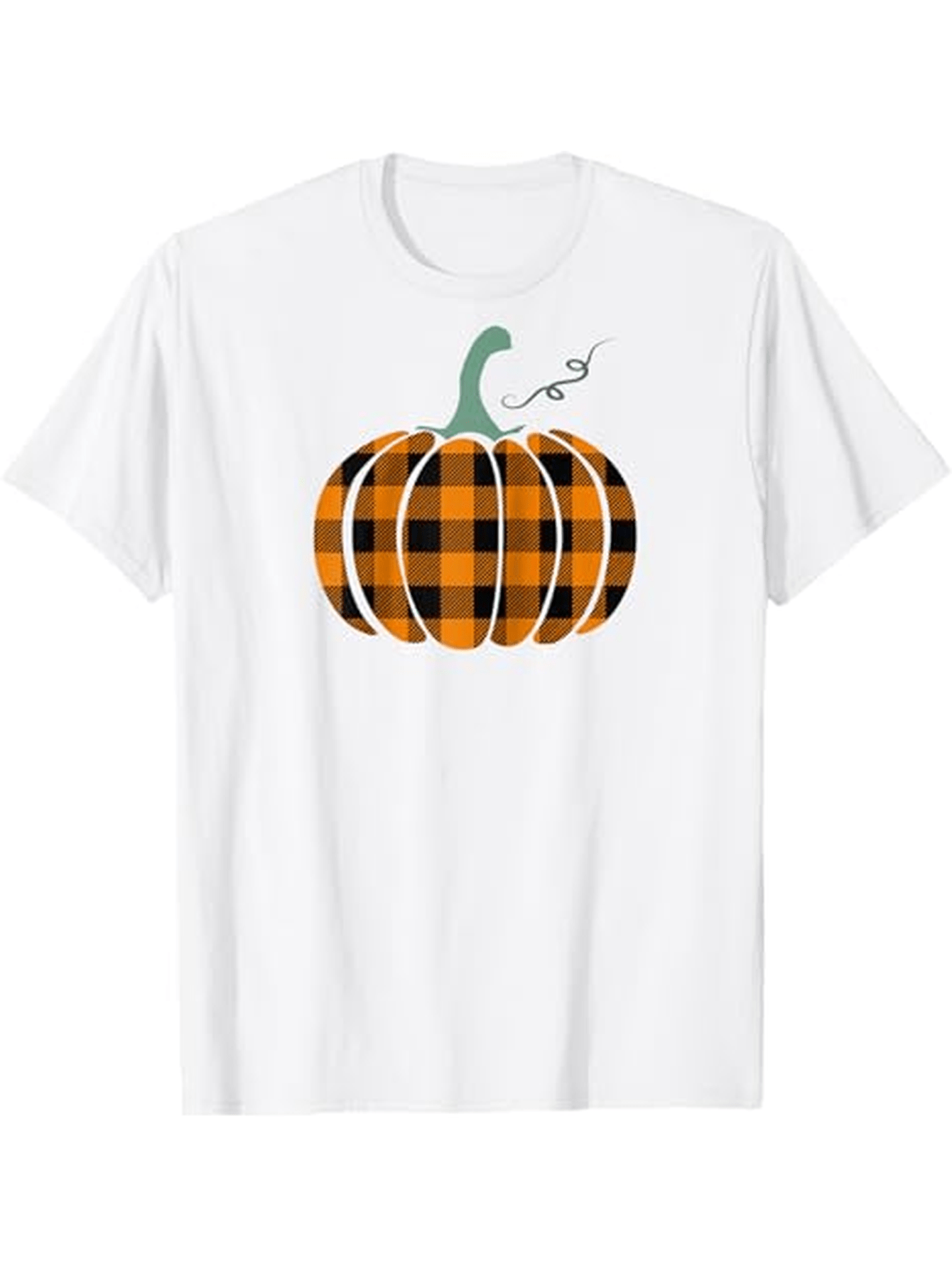 Men's Graphic T-Shirt Rustic Orange Plaid Pattern Pumpkin With Green Stem