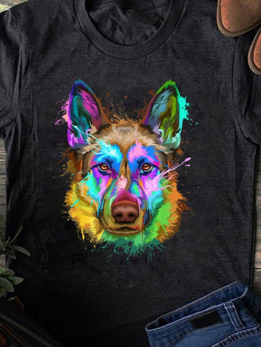 Men's Graphic T-Shirt Vivid Colorful Brush Strokes Forming A Luminous Abstract Wolf