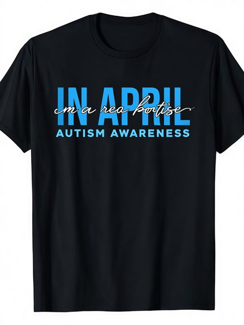 Men's Graphic T-Shirt In April Autism Awareness With Inspirational Blue Slogan Typography Design T Shirt
