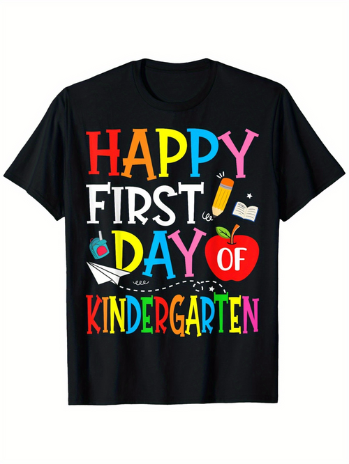 Men's Graphic T-Shirt Happy First Day Of Kindergarten With Colorful Letters And School Elements Shirt