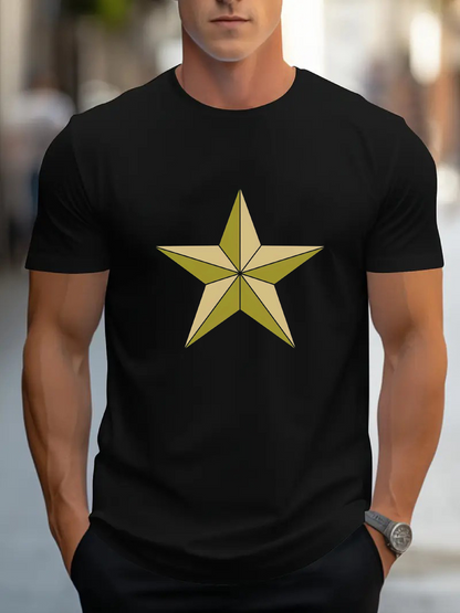 Men's Graphic T-Shirt Geometric Yellow Gold Star With Subtle Shadow Details Star