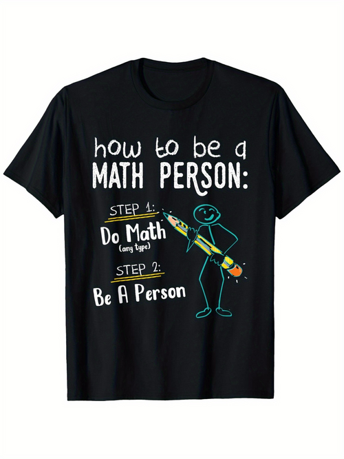 Men's Graphic T-Shirt How To Be A Math Person With Chalkboard Doodle Stick Figure Illustration