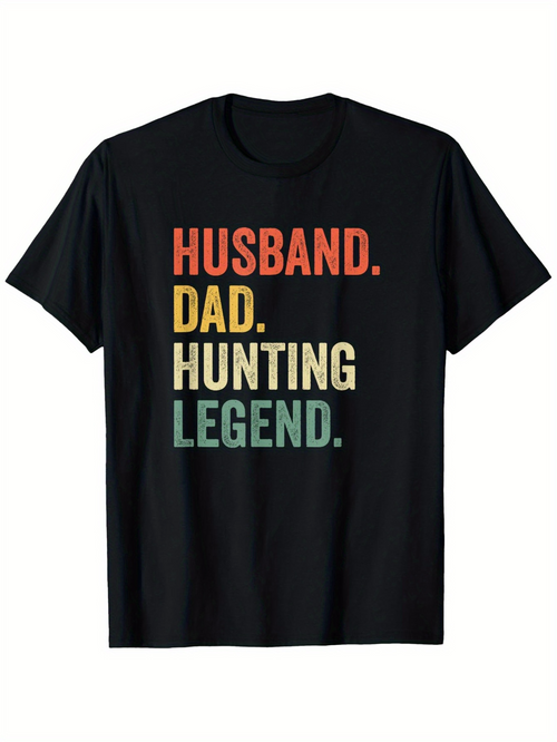 Men's Graphic T-Shirt Husband Dad Hunting Legend Retro Color Blocked Slogan Text T Shirt