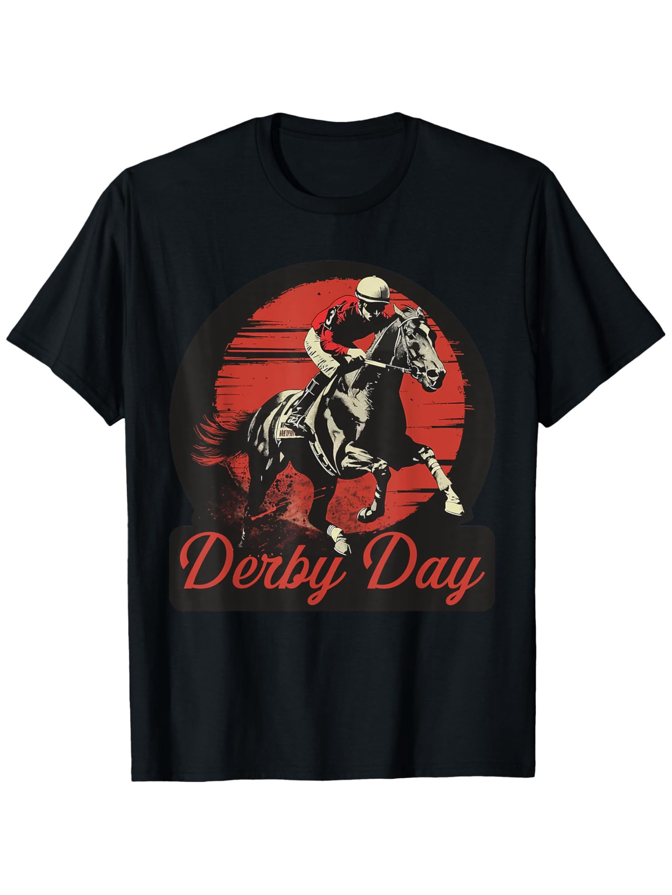Men's Graphic T-Shirt Derby Day Retro Red Sun With Speeding Horse And Jockey Graphic