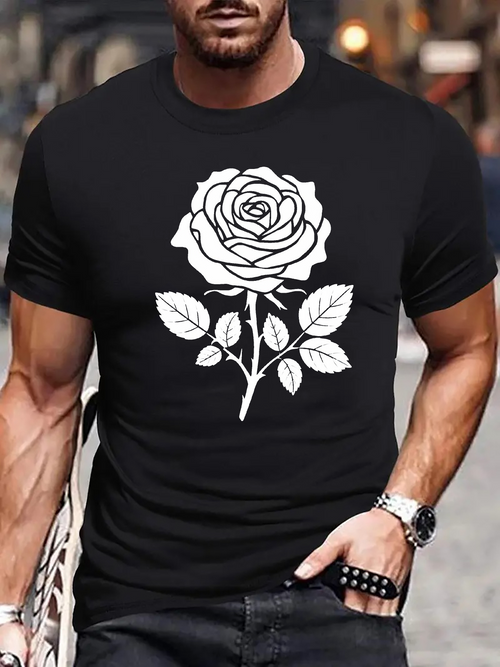 Men's Graphic T-Shirt Bold Contrast Single Large Rose Flower Illustration