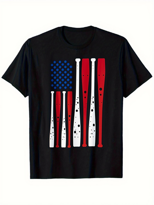 Men's Graphic T-Shirt Stylized Baseball Bats And Blue Stars Flag Graphic
