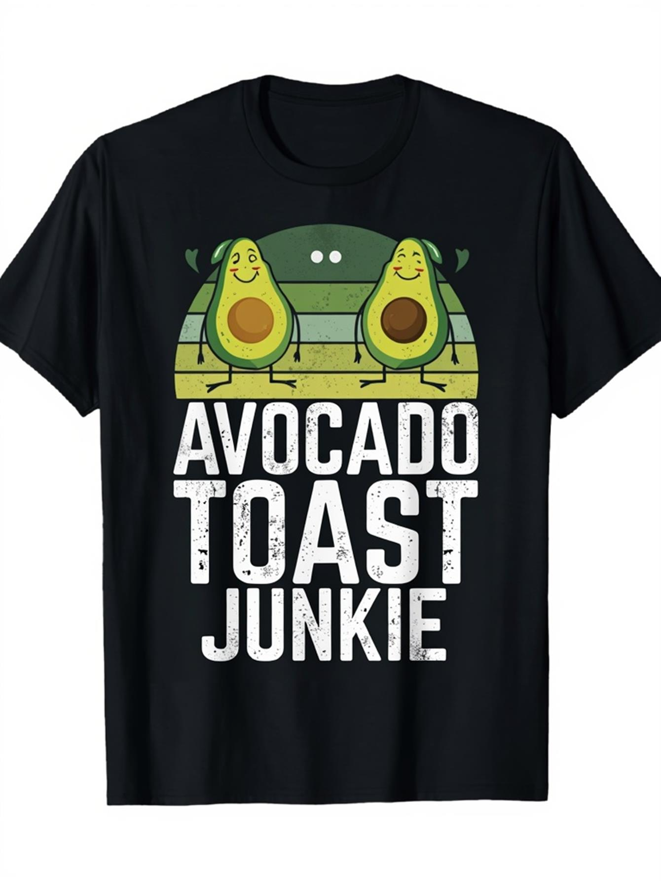 Men's Graphic T-Shirt Avocado Toast Junkie Cute Smiling Avocados With Retro Stripes And Happy Toast