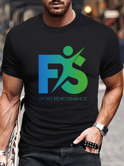 Men's Graphic T-Shirt Sport Performance Blue And Green Athletic Runner Silhouette Design