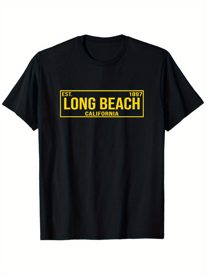 Men's Graphic T-Shirt Long Beach California Vintage Yellow Lettered City Name T Shirt