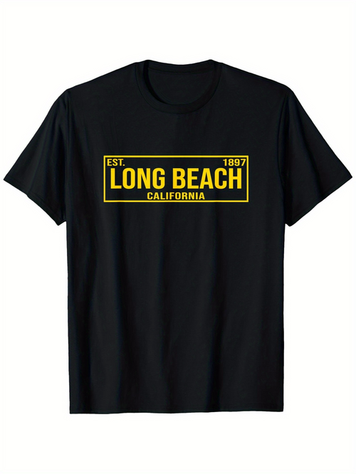 Men's Graphic T-Shirt Long Beach California Vintage Yellow Lettered City Name T Shirt