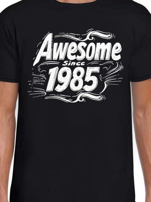 Men's Graphic T-Shirt Awesome Since 1985 Vintage Typography With Whimsical Swirls Graphic Print