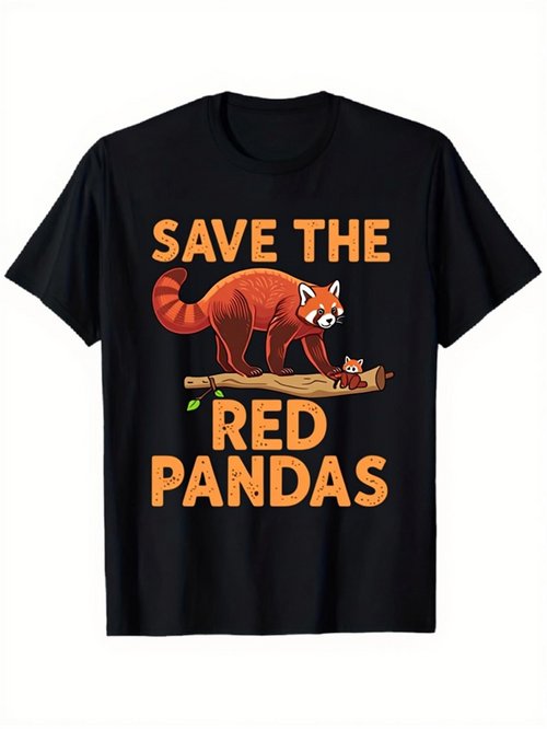 Men's Graphic T-Shirt Save The Red Pandas With Adorable Illustration Of Branch And Leaves Red Panda