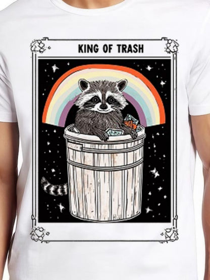 Men's Graphic T-Shirt King Of Trash Raccoon In Trash Can With Rainbow Starry Night