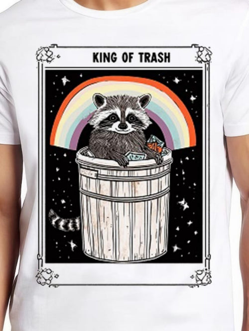 Men's Graphic T-Shirt King Of Trash Raccoon In Trash Can With Rainbow Starry Night