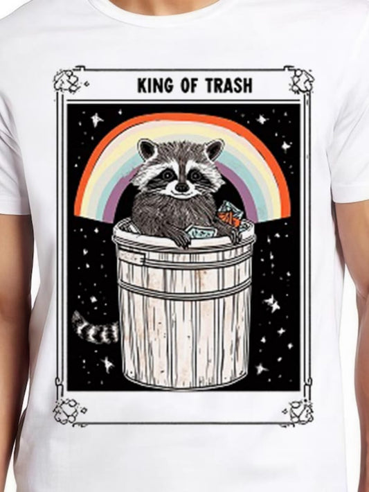 Men's Graphic T-Shirt King Of Trash Raccoon In Trash Can With Rainbow Starry Night