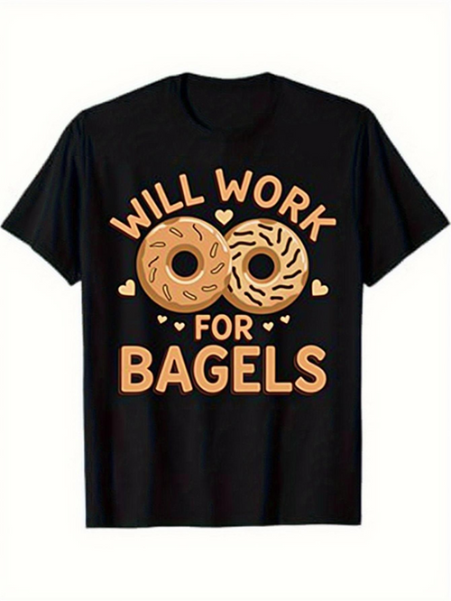 Men's Graphic T-Shirt Will Work For Bagels With Playful Hearts Surrounding Cartoon Style Bagel