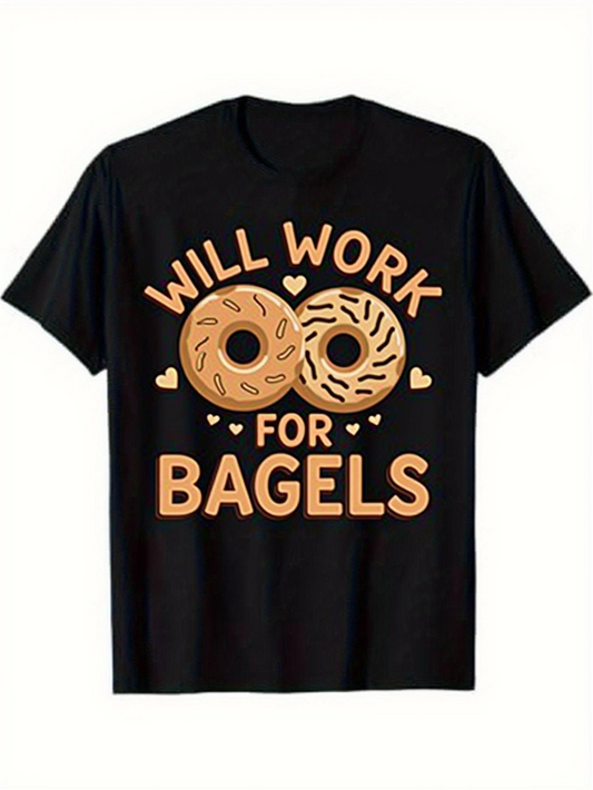 Men's Graphic T-Shirt Will Work For Bagels With Playful Hearts Surrounding Cartoon Style Bagel