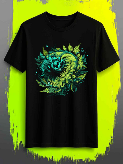 Men's Graphic T-Shirt Swirling Jungle Leaves With Mysterious Bright Blue Reptile Eye