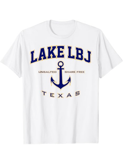 Men's Graphic T-Shirt Lake LBJ Texas With Anchor Surrounded By Simple Marine Letters