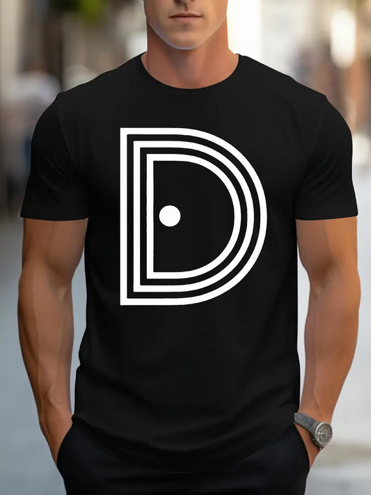 Men's Graphic T-Shirt Minimalist Graphic Lines And Bold Letter D Design