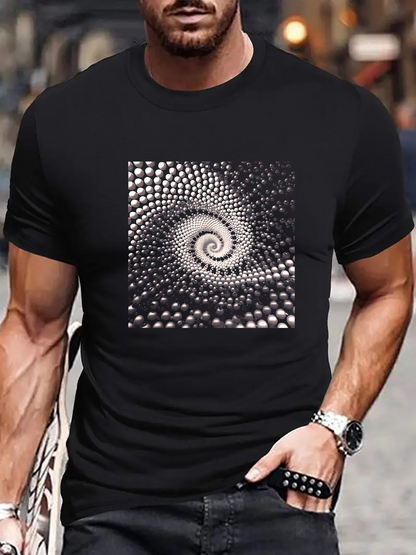 Men's Graphic T-Shirt Hypnotic Swirling Spiral With Repeating Abstract Geometric Dots Pattern