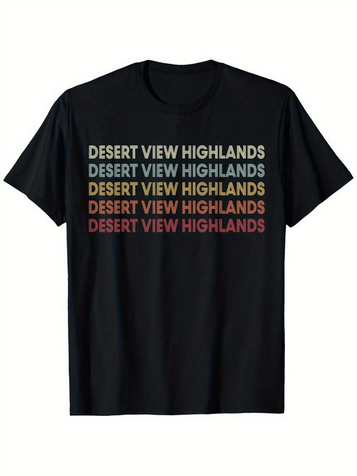 Men's Graphic T-Shirt Desert View Highlands Rainbow Gradient Lettering T Shirt
