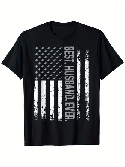 Men's Graphic T-Shirt Best Husband Ever Grunge American Flag With Vertical Distressed Stripes Design Flag
