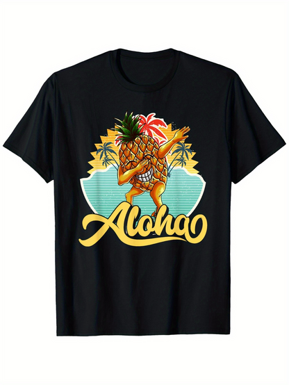 Men's Graphic T-Shirt Aloha Dancing With Sunny Island Beach Pineapple