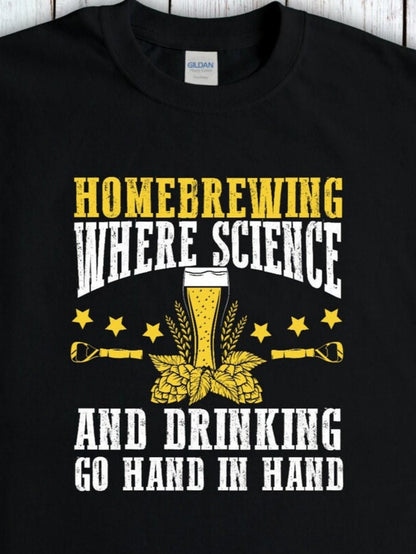 Men's Graphic T-Shirt Homebrewing Where Science And Drinking Go Hand In Hand Golden Hops Wheat And Beer Glass