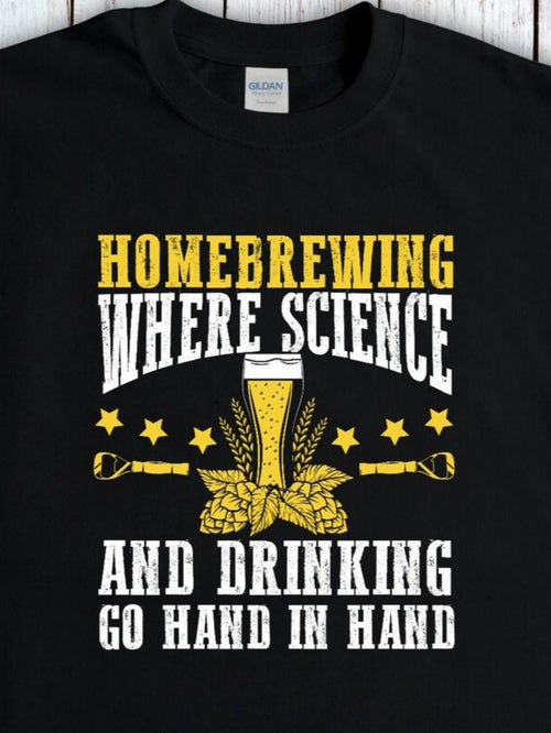 Men's Graphic T-Shirt Homebrewing Where Science And Drinking Go Hand In Hand Golden Hops Wheat And Beer Glass