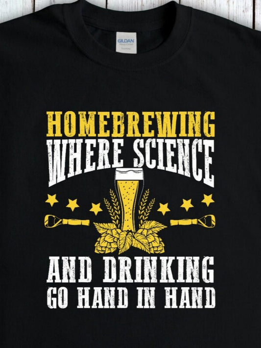Men's Graphic T-Shirt Homebrewing Where Science And Drinking Go Hand In Hand Golden Hops Wheat And Beer Glass