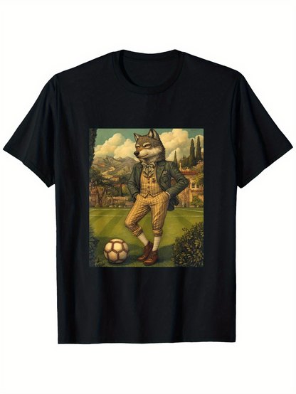 Men's Graphic T-Shirt Victorian Hillside With Sunlight And Soccer Ball Under Dapper Fox
